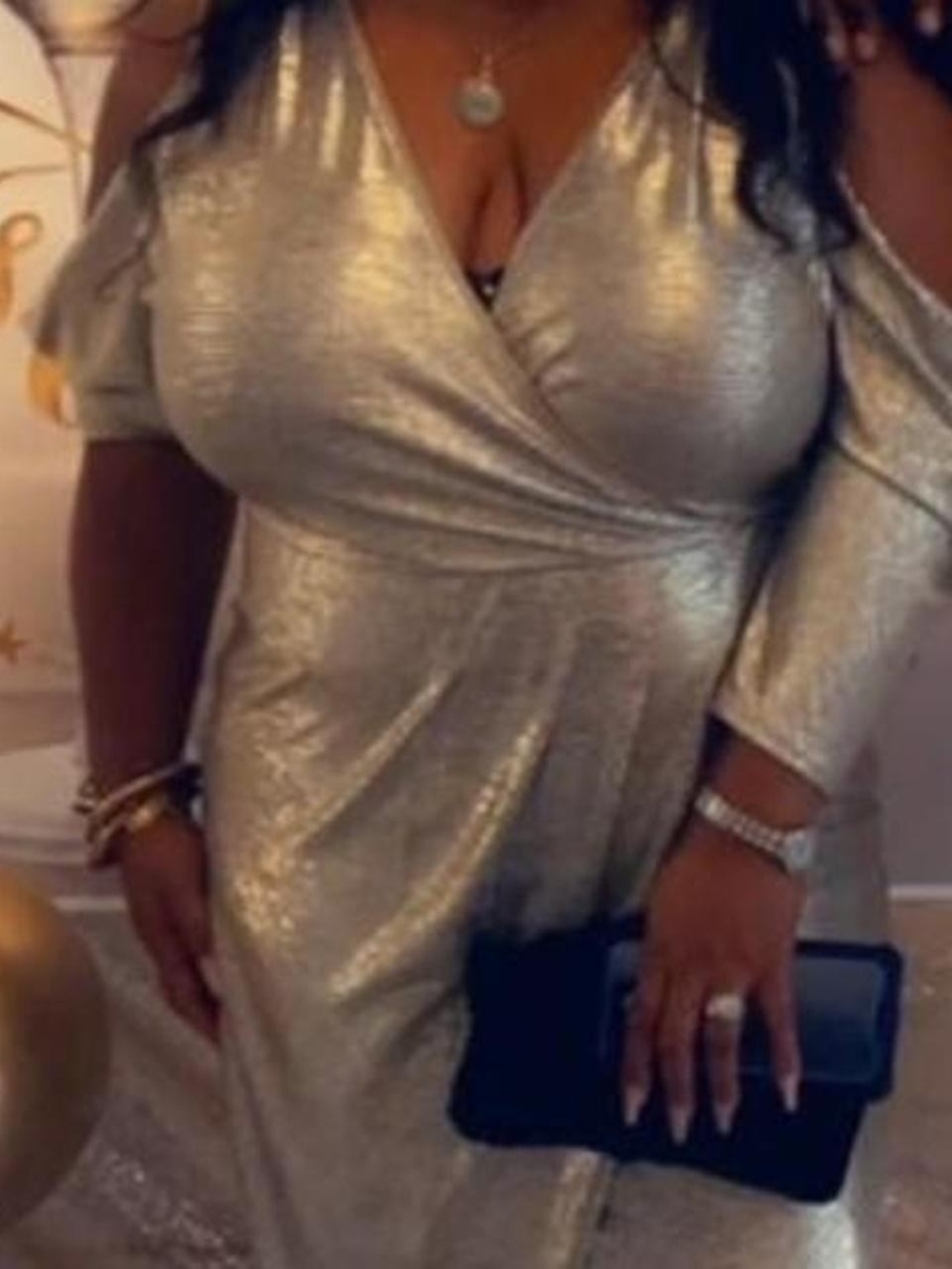 RACHEL Rachel Roy Metallic Gold One-Shoulder Wrap Dress